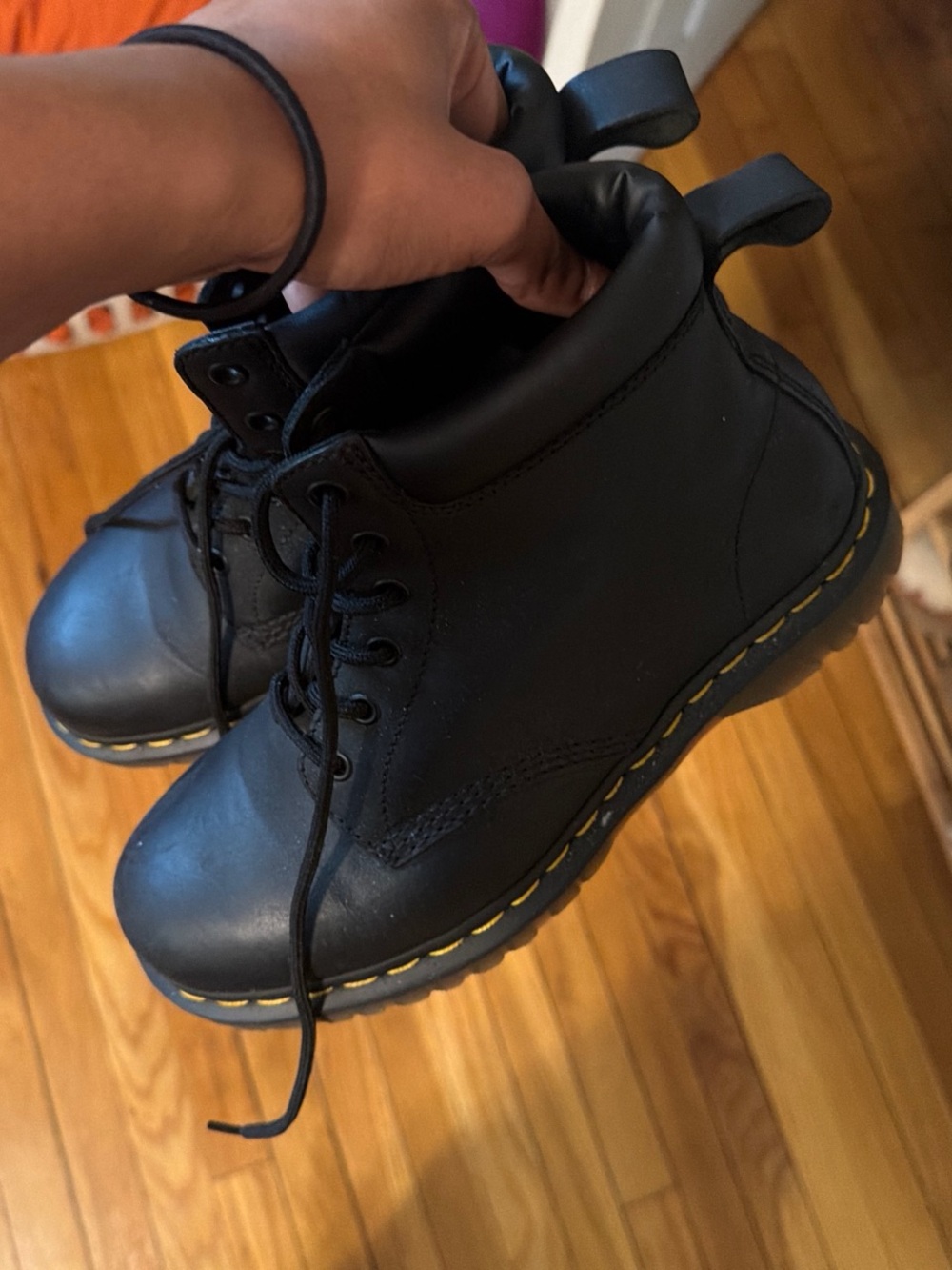Dr. Martens Black Lace-Up Boots with Yellow Stitching